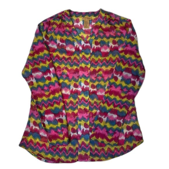 Wrangler Ikat Blouse Sheer Long Sleeve Multicolor V-Neck Western Style Medium - Picture 4 of 5